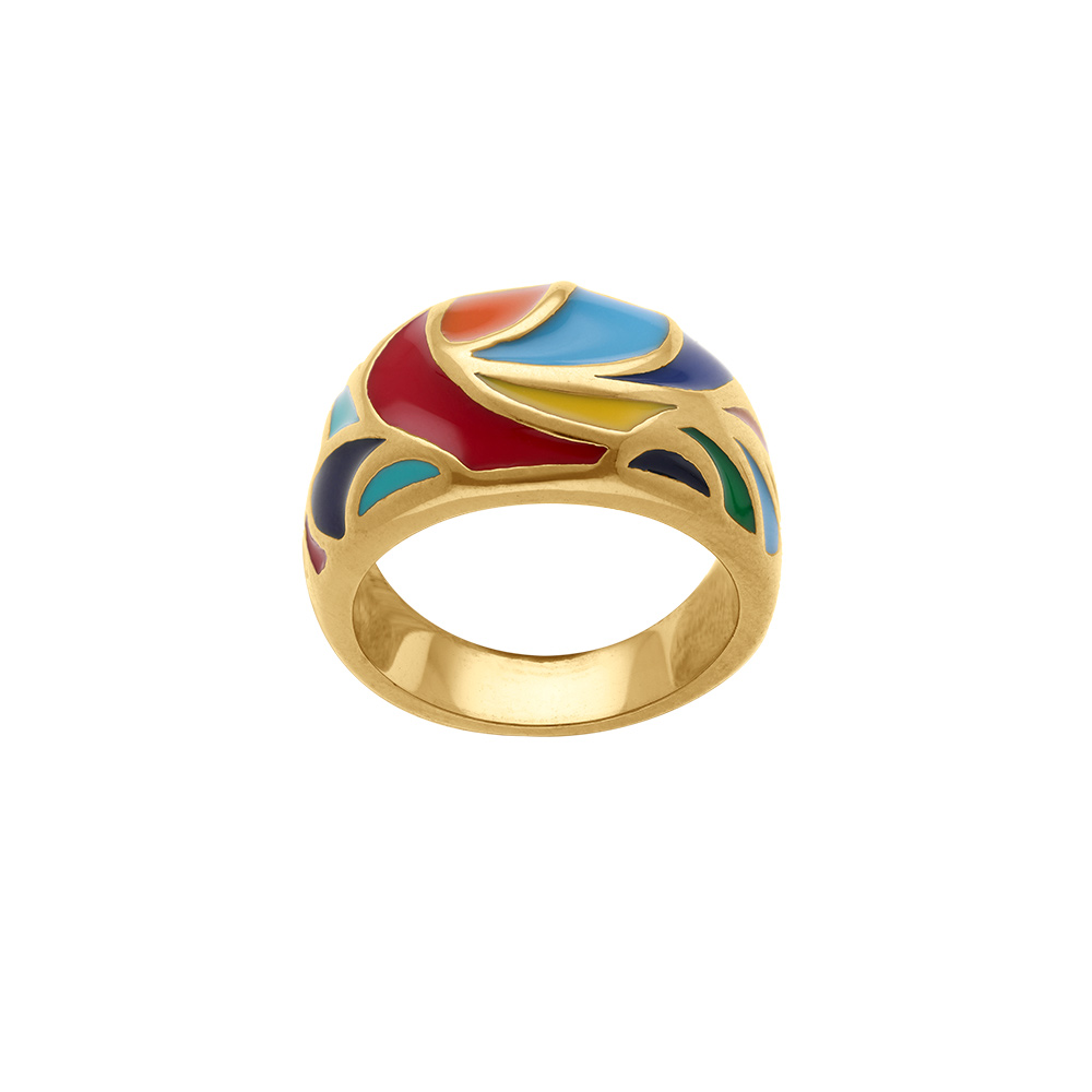 Bague Stella Mia en acier doré jaune avec motif résine multicouleur