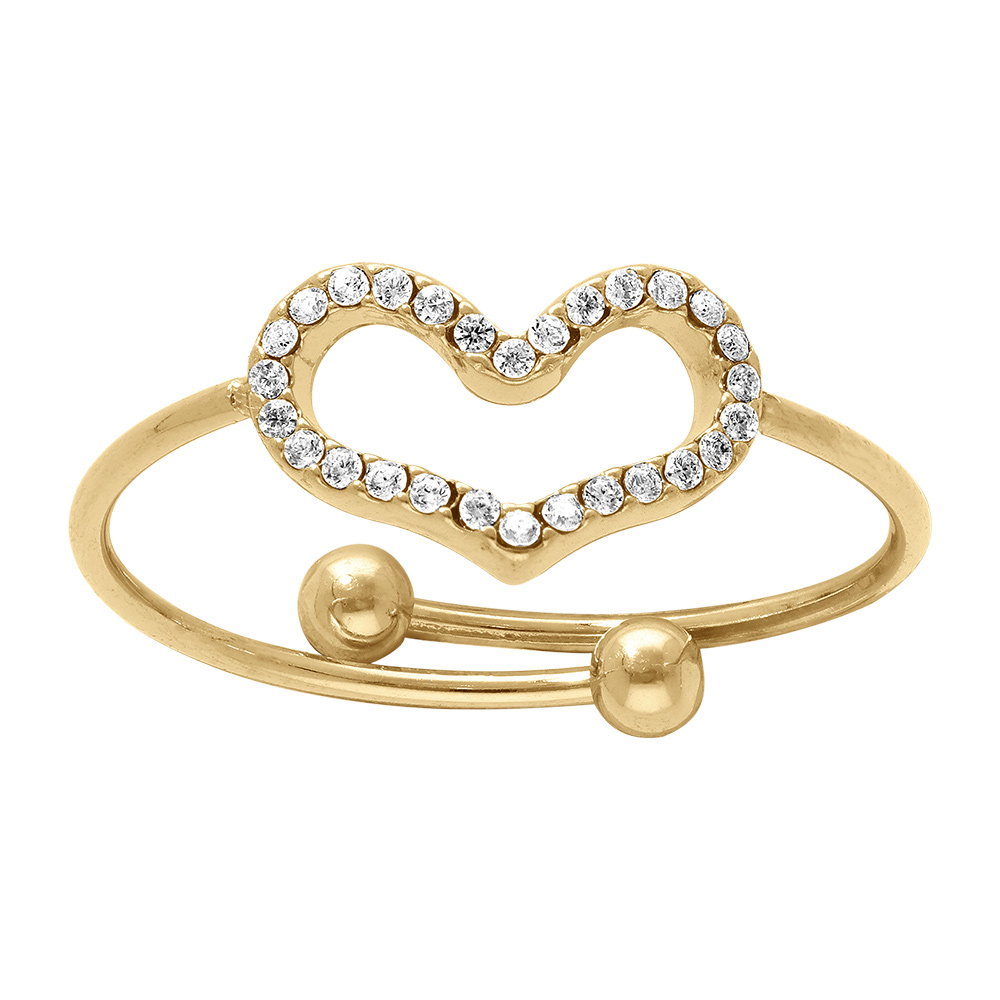 Bague en acier doré avec coeoeur évidé pavé d'oxydes sertis - réglable
