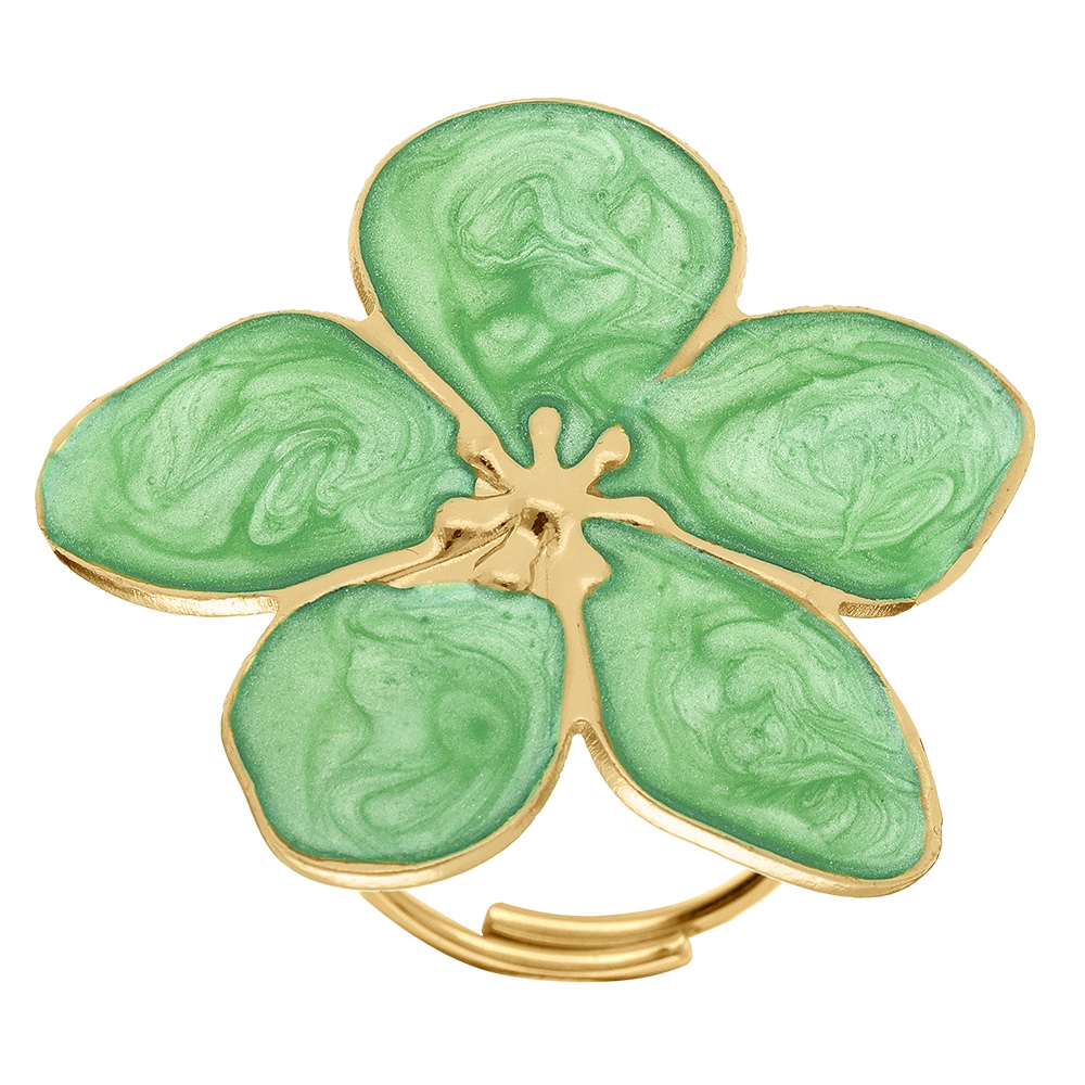Bague Stella Miia en acier doré motif fleur avec pétales  nacré vert clair 30mm