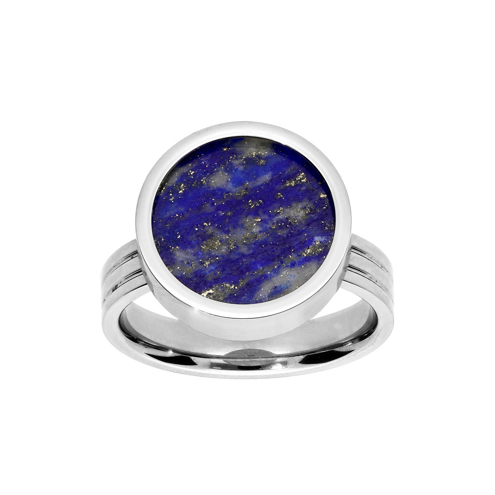 Bague en acier ronde avec pierre Lapis Lazuli véritable