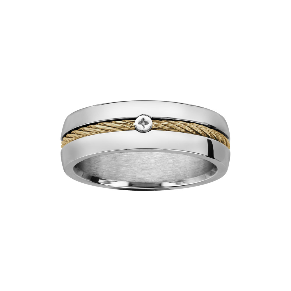 Bague en acier câble au centre jaune et vis
