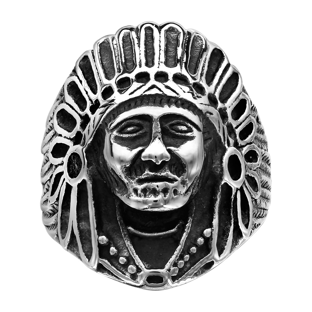 Chevalière en acier tête d'Indien