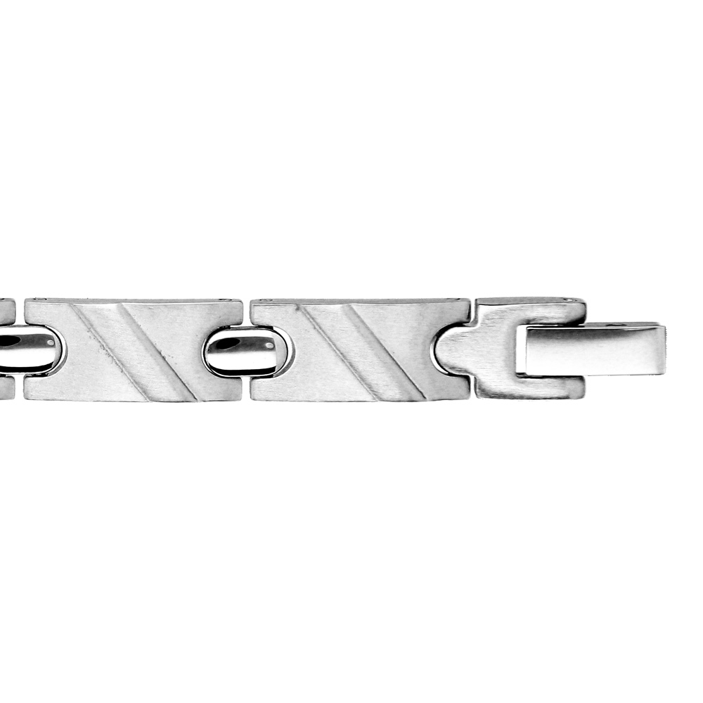 Bracelet en acier maillons ornés de rainures en diagonale - longueur 20cm ajustable