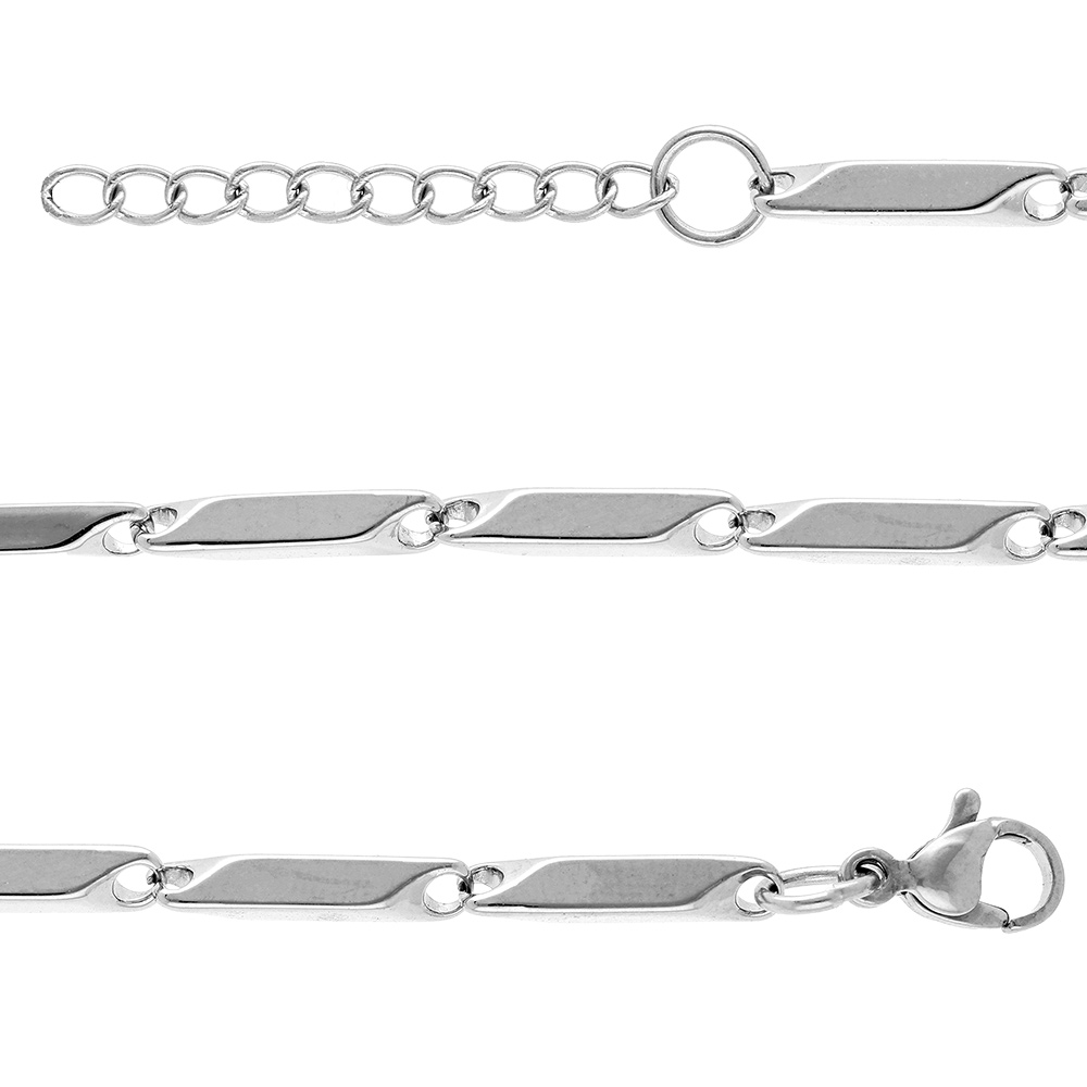 Bracelet en acier longues mailles rectangulaires - longueur 20cm réglable