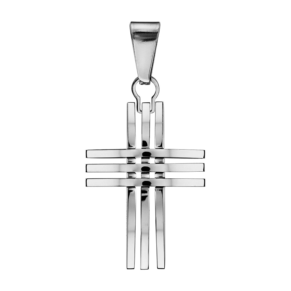 Pendentif bombé en acier croix Chrétienne en 6 barres