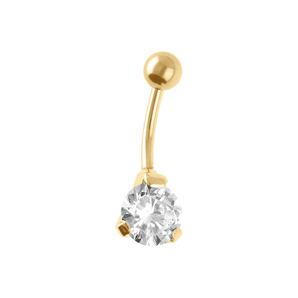 Piercing nombril en acier dore  pierre blanche synthétique