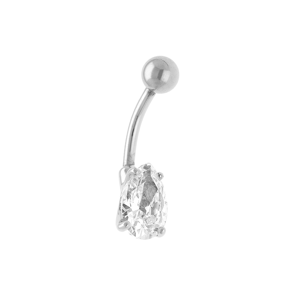Piercing de nombril en acier avec oxyde blanc en forme de goutte