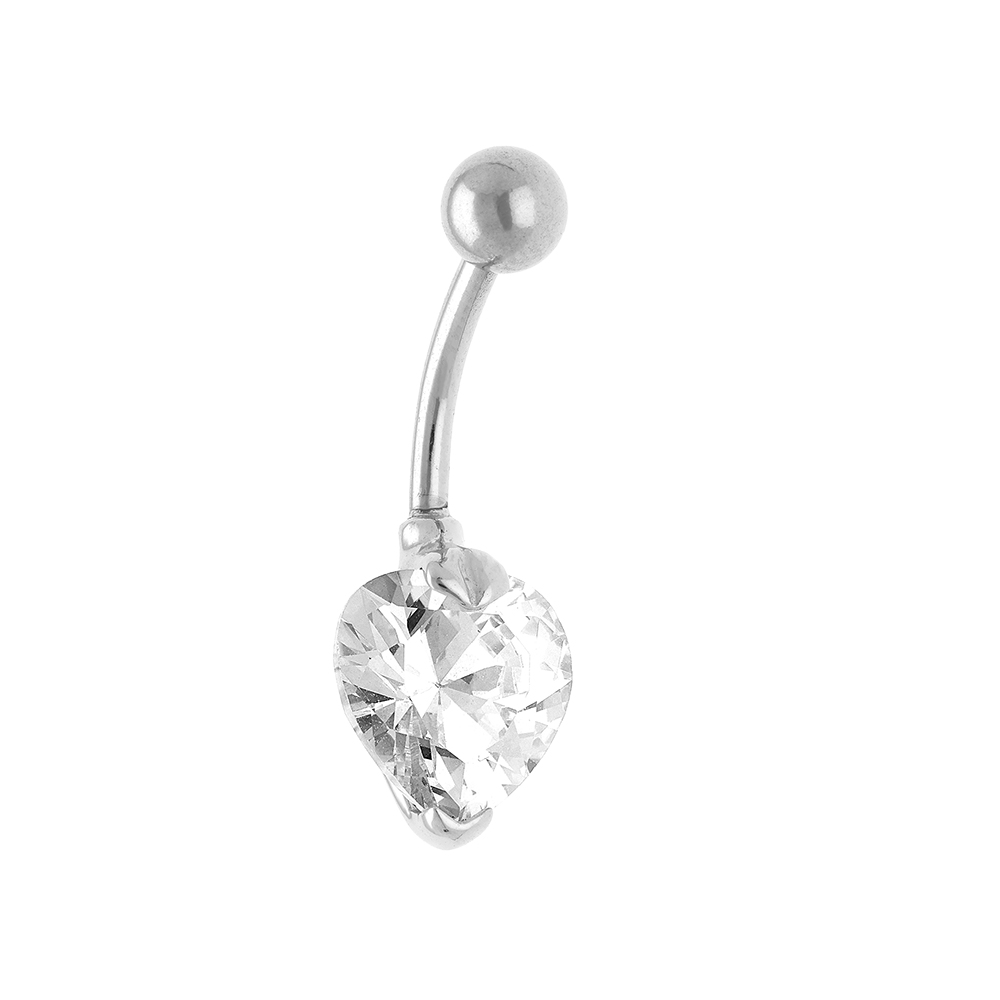 Piercing de nombril en acier avec oxyde blanc en forme de coeur