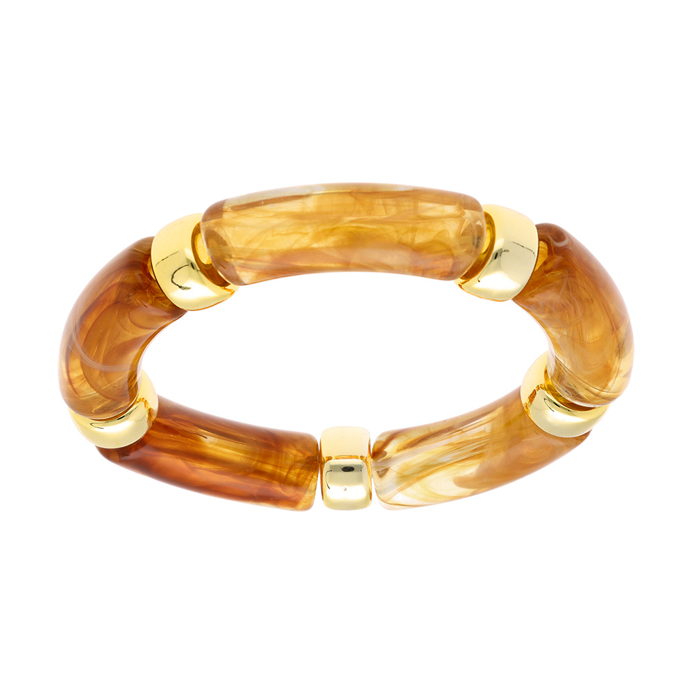 Bracelet extensible couleur ambre miel à  anneaux dorés