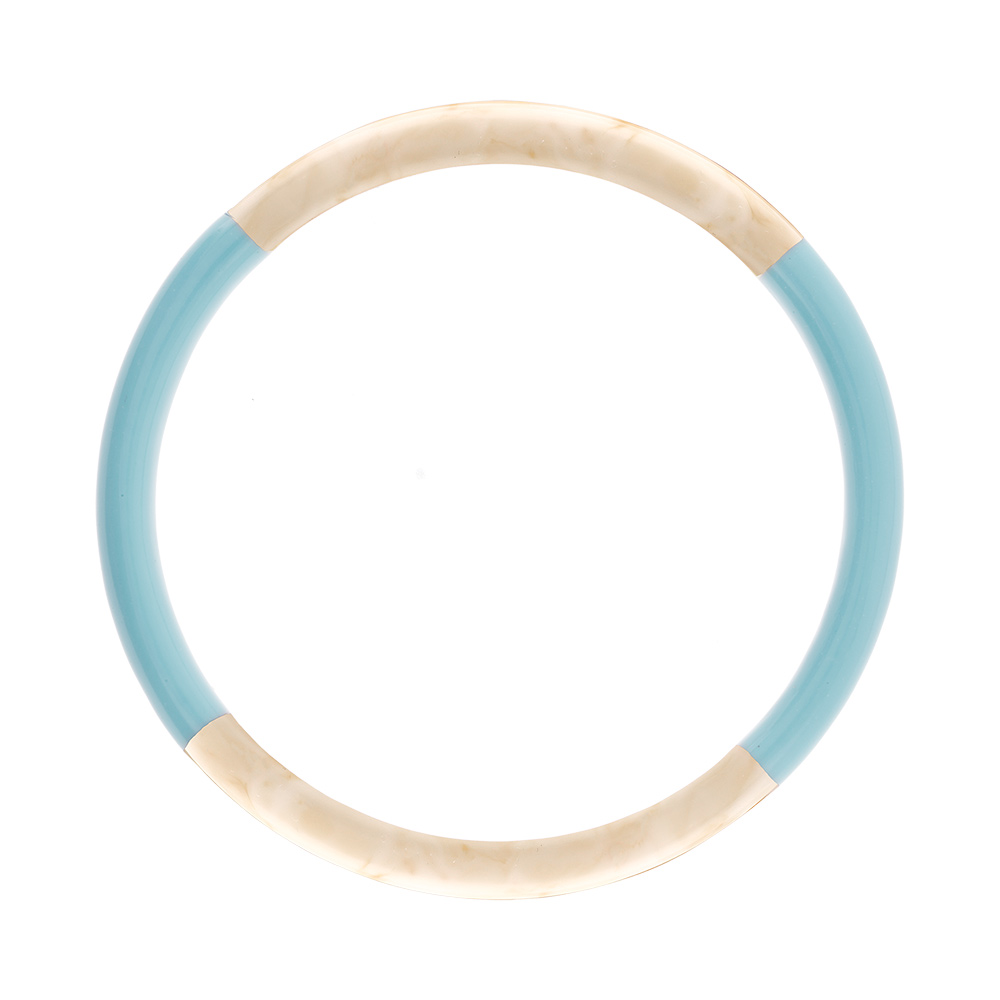 Bracelet jonc 6mm en résine couleur ivoire et bleu ciel - 60mm