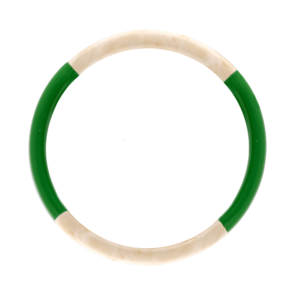 Bracelet jonc 6mm en résine couleur ivoire et vert - 60mm