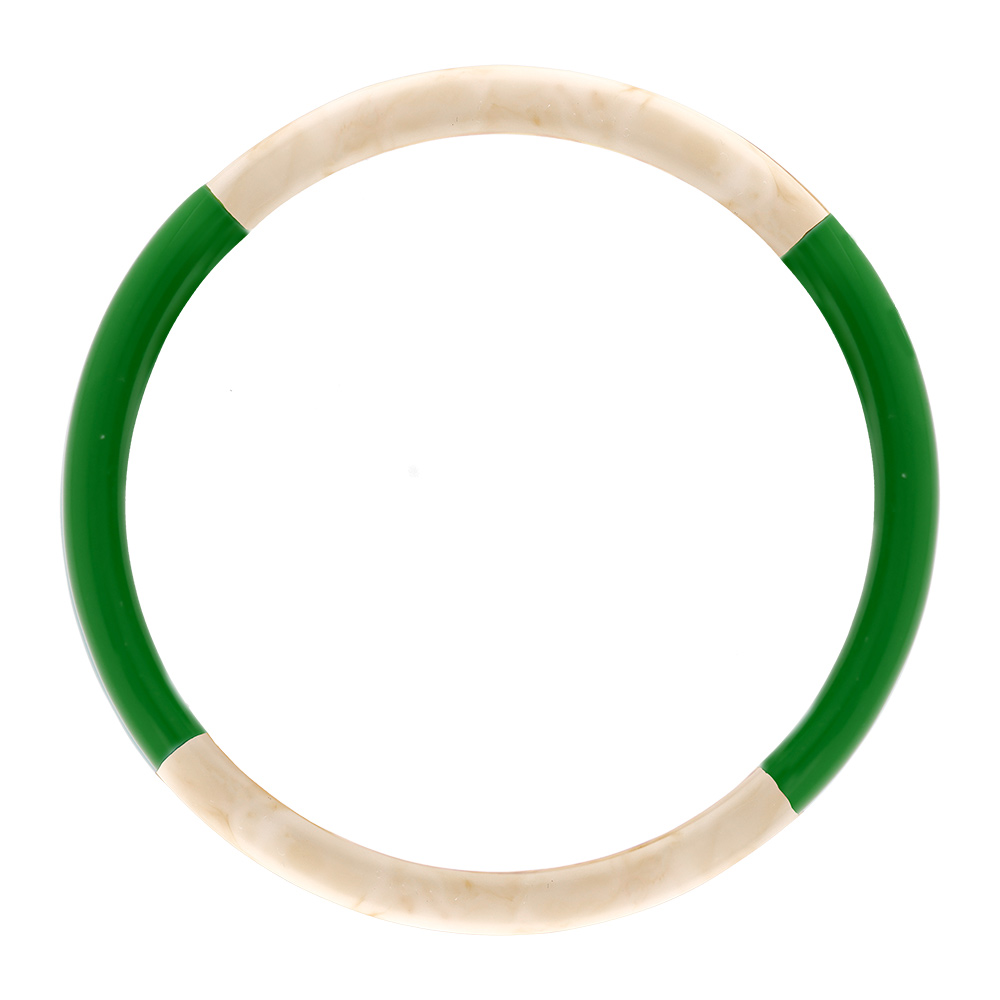 Bracelet jonc 6mm en résine couleur ivoire et vert - 63mm