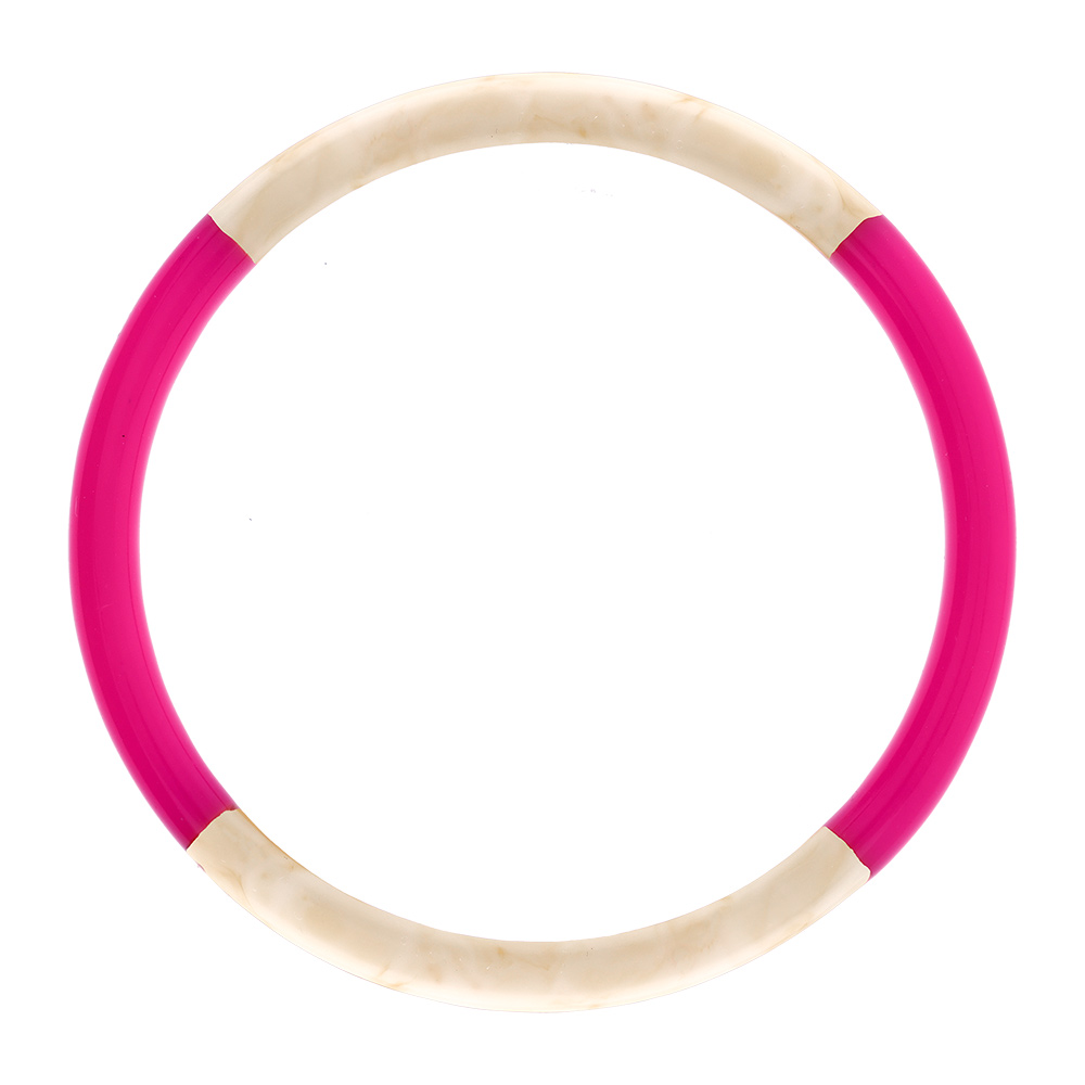 Bracelet jonc 6mm en résine couleur ivoire et fushia - 63mm