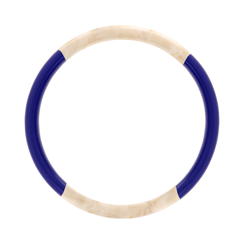 Bracelet jonc 6mm en résine couleur ivoire et bleu foncé - 60mm