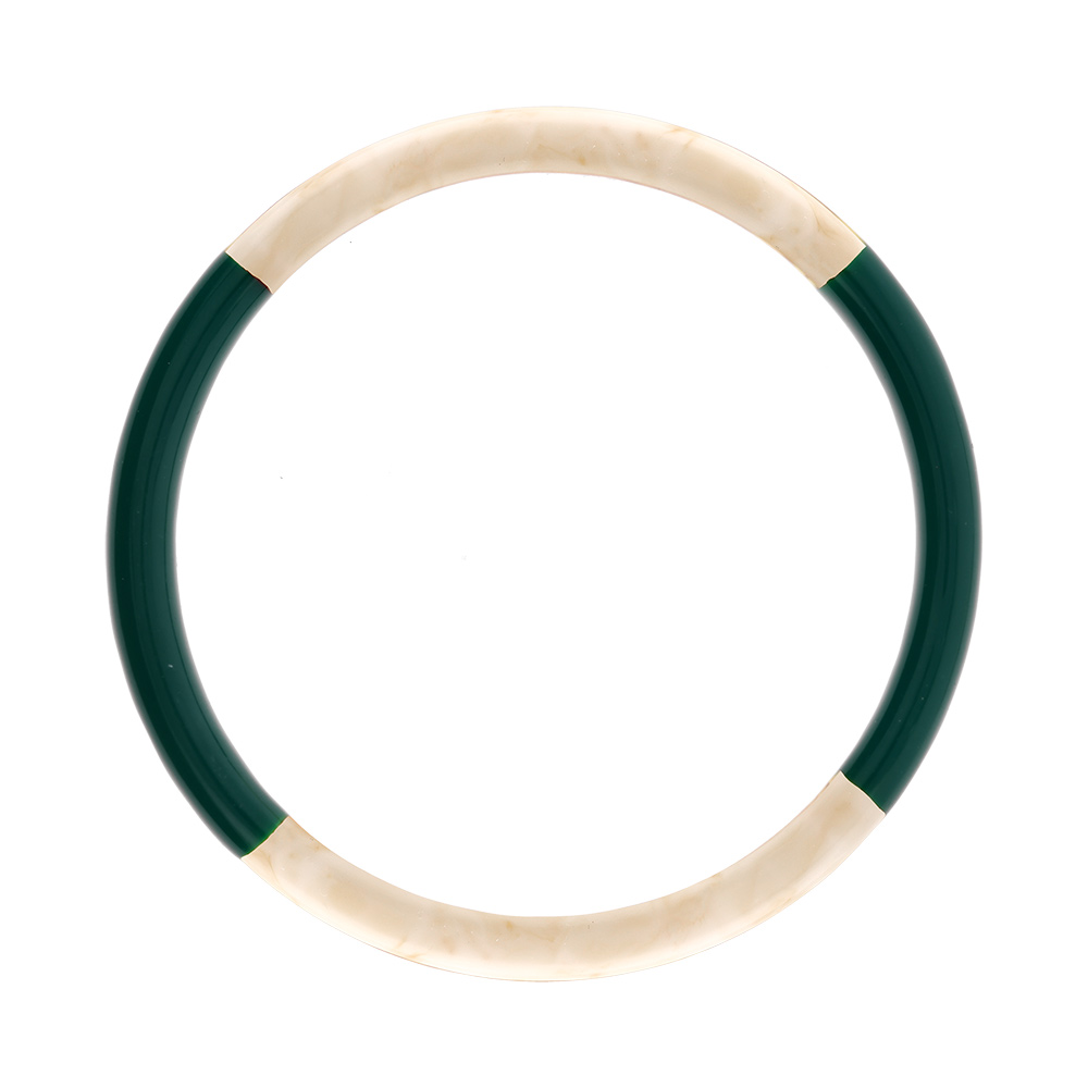 Bracelet jonc 6mm en résine couleur ivoire et vert anglais - 60mm