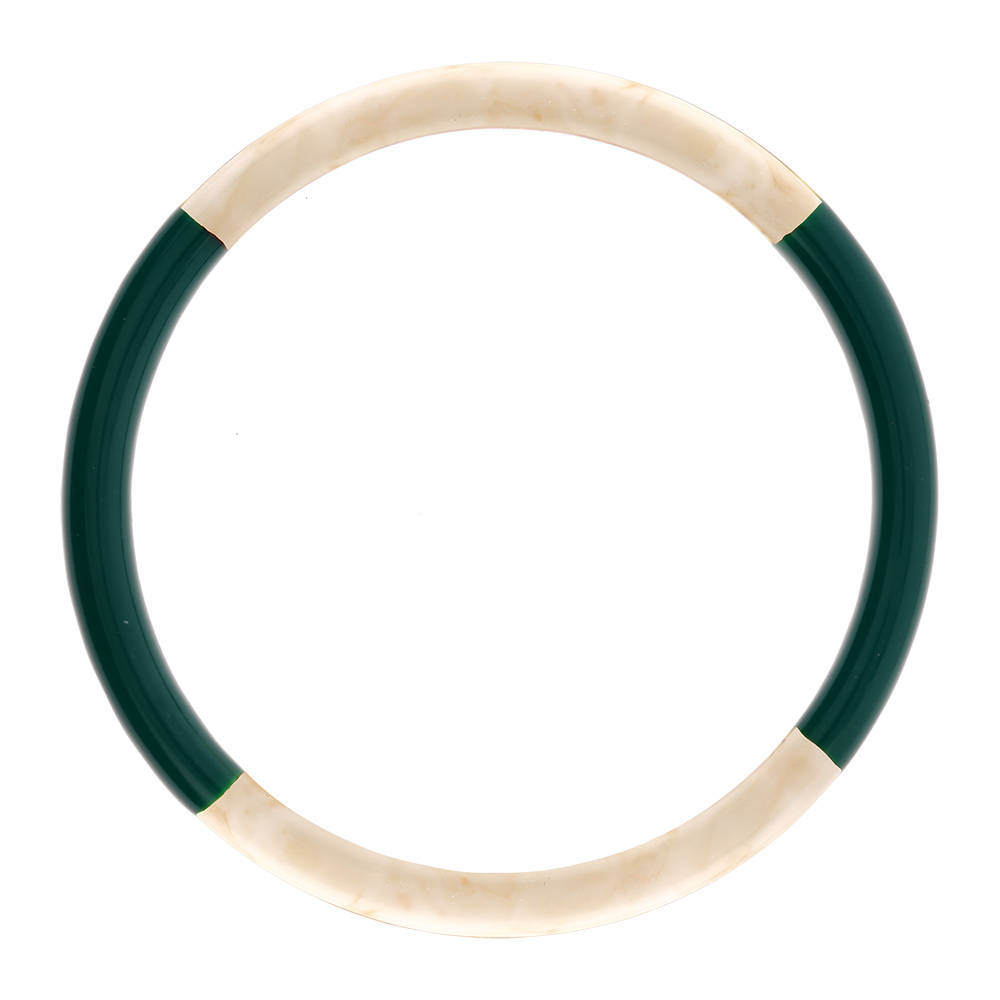 Bracelet jonc 6mm en résine couleur ivoire et vert anglais - 63mm