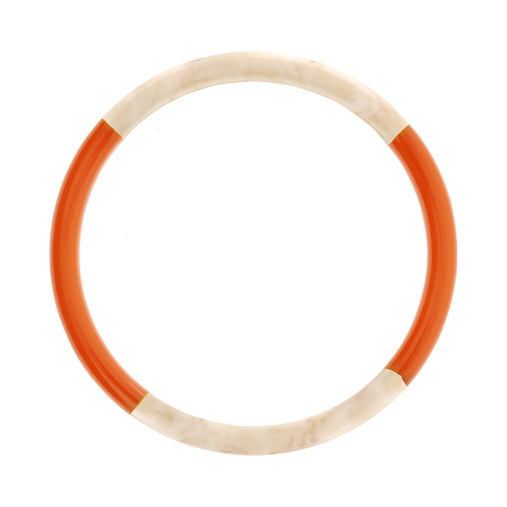 Bracelet jonc 6mm en résine couleur ivoire et orange - 60mm