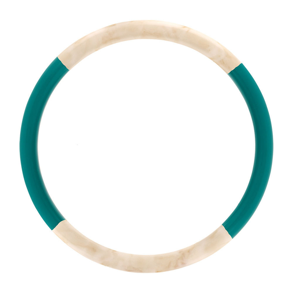 Bracelet jonc 6mm en résine couleur ivoire et turquoise - 63mm
