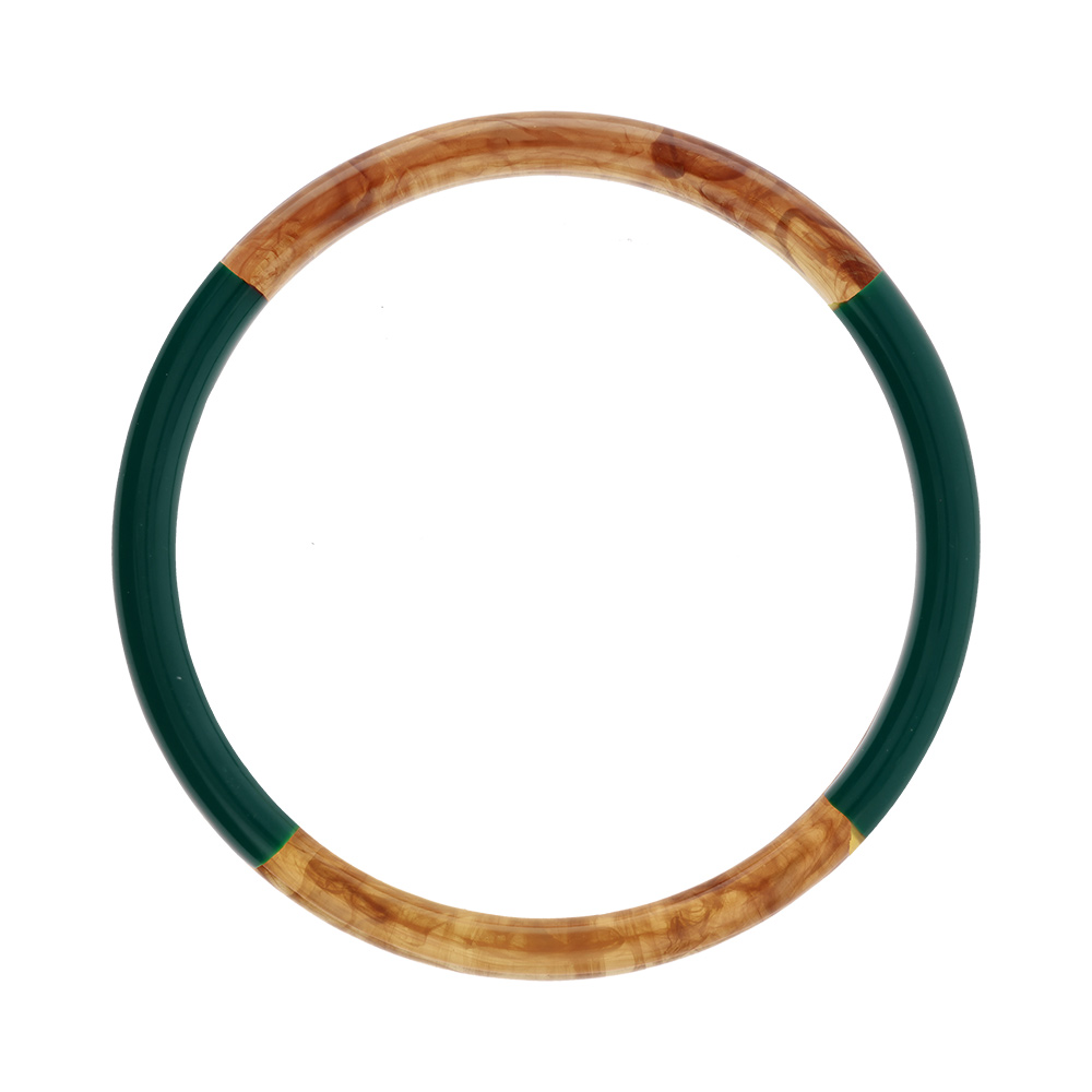 Bracelet jonc 6mm en résine couleur ambre et vert anglais - 60mm