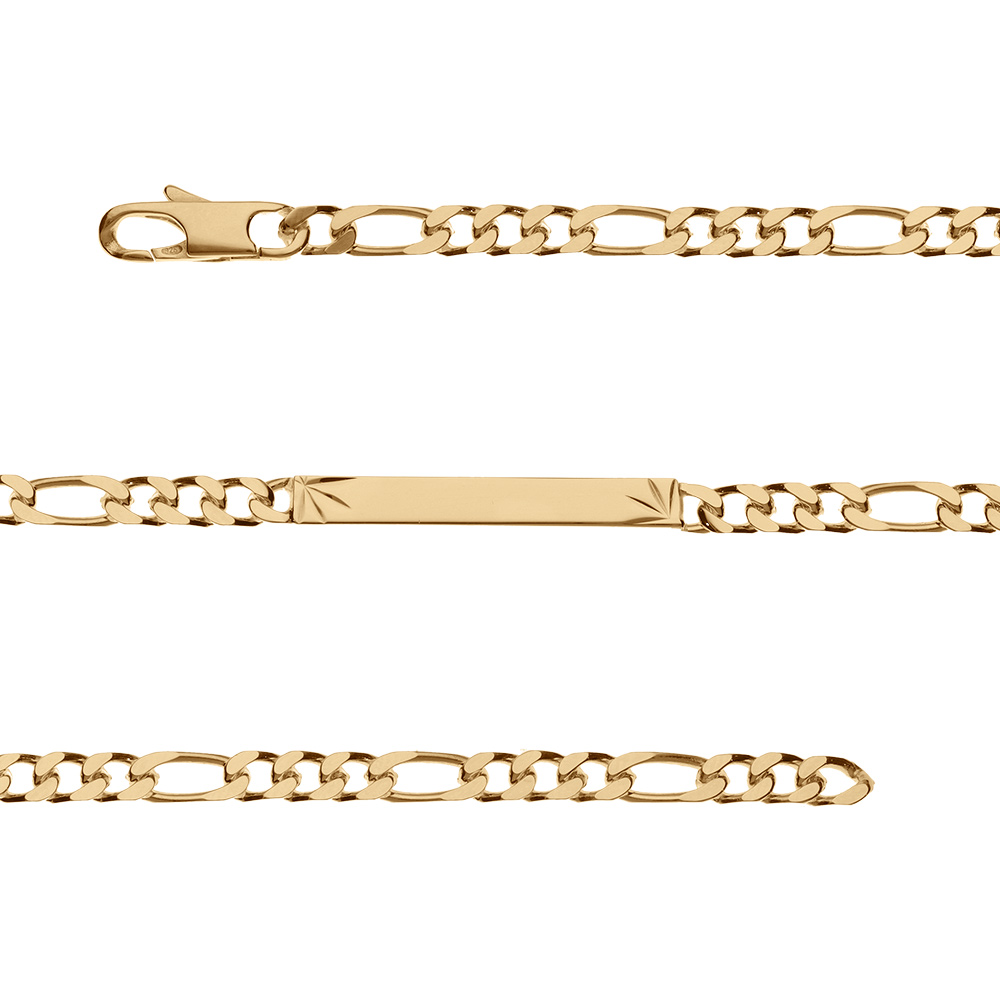 Gourmette en vermeil maille 1+3 4mm diamantée etoile - 18cm
