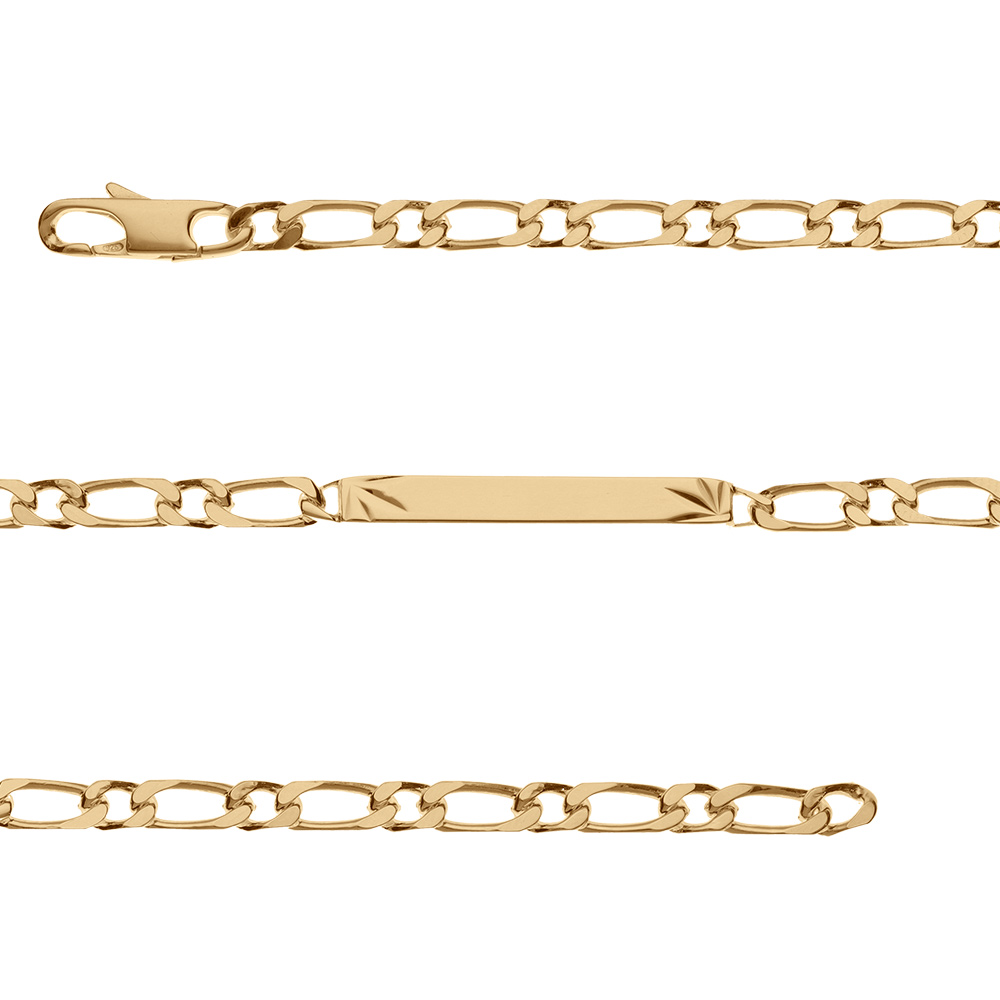 Gourmette en vermeil maille 1+1 4mm diamanté etoile - 18cm