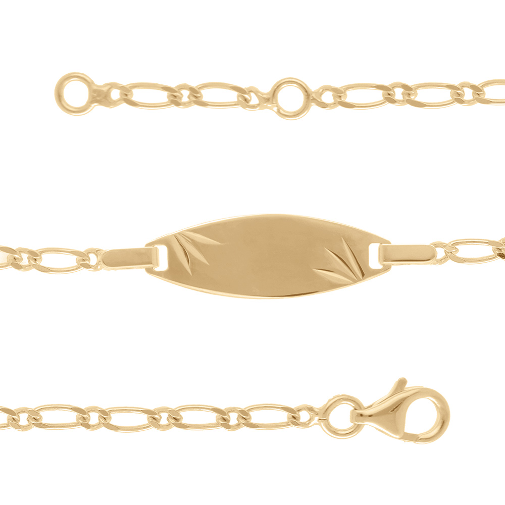 Gourmette Bébé en vermeil maille 1+1 ovale 2mm diamantée etoile - 15/13cm