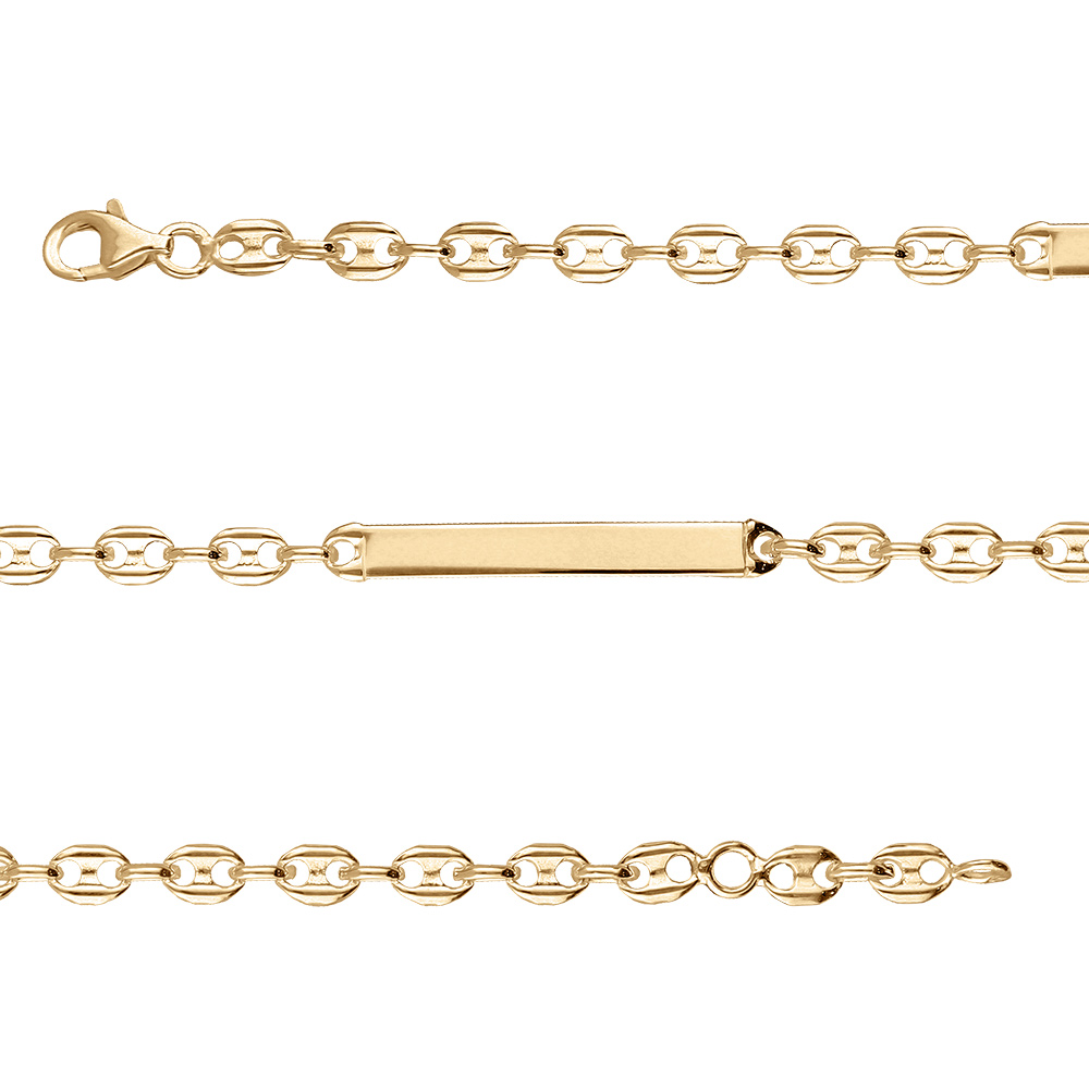 Gourmette  en vermeil plaque droite maille grain de café - 17cm