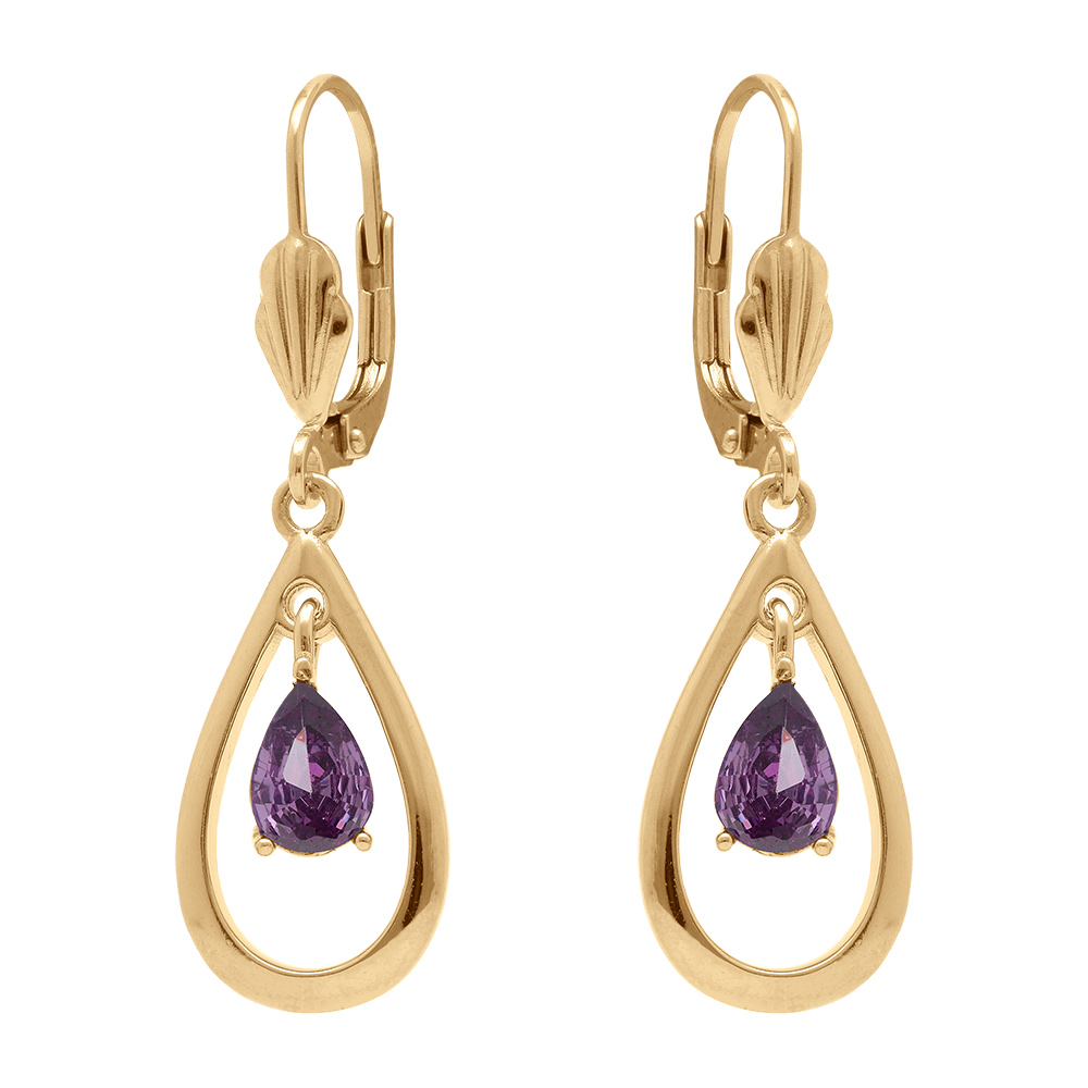 Boucles d'oreille dormeuse en vermeil forme goutte et oxyde violet suspendu
