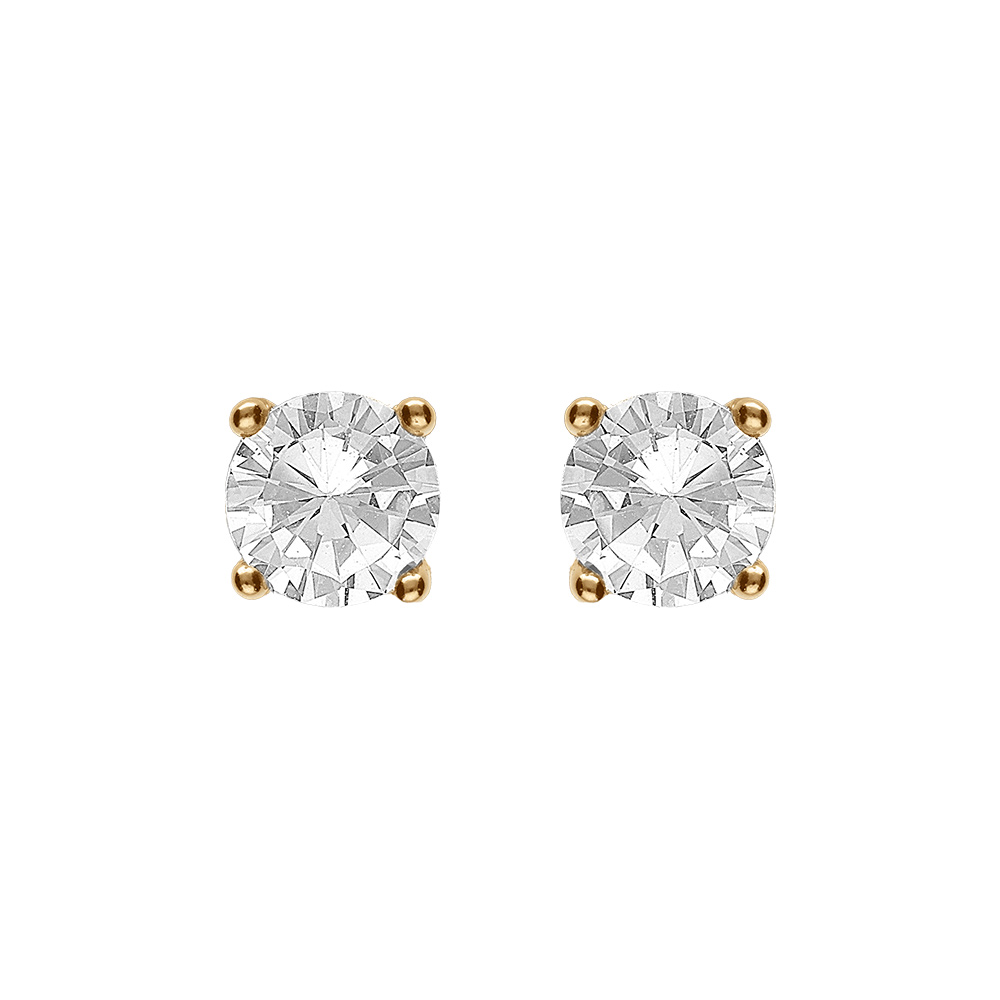 Boucles d'oreille tige en vermeil solitaire oxyde blanc serti 4 griffes