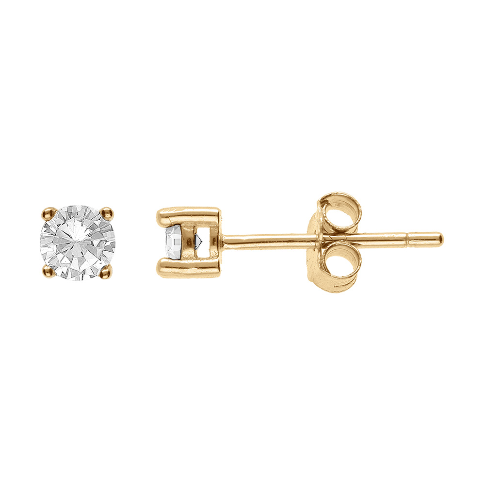 Boucles d'oreille  tige en vermeil solitaire oxyde rond 3mm serti griffes