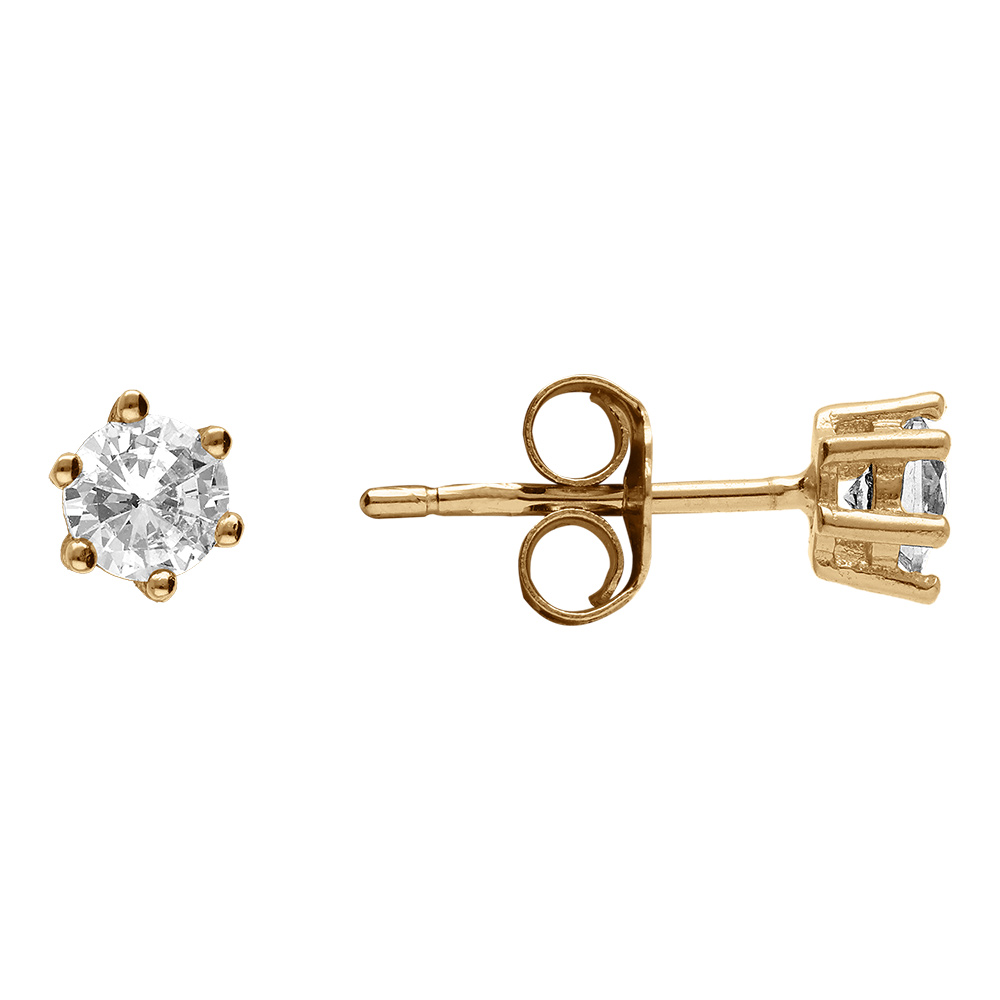 Boucles d'oreille tige en vermeil 4mm solitaire oxyde blanc serti 6 griffes