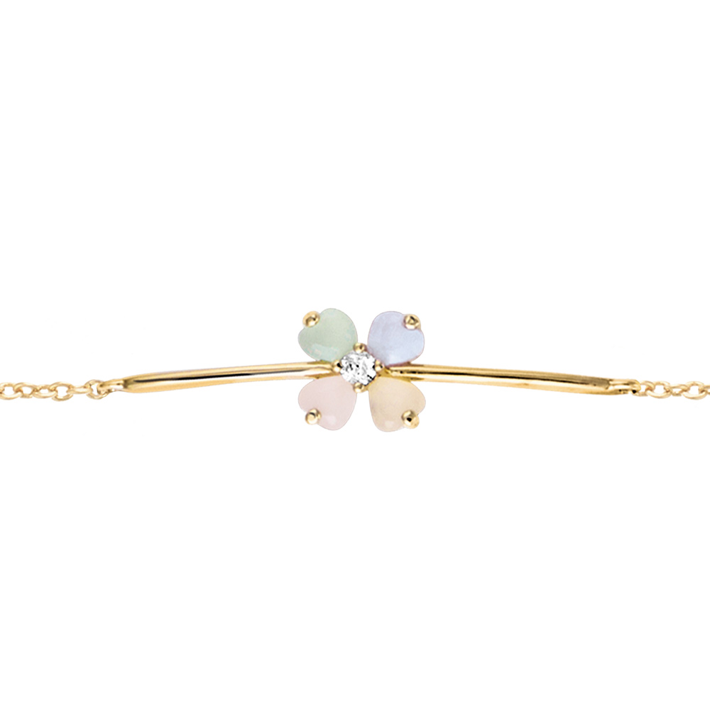 Bracelet en vermeil forme fleur verre opaque pastel - 16+2cm