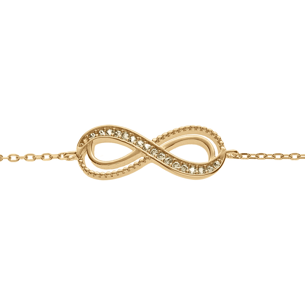 Bracelet en vermeil motif infini ajouré avec oxydes couleur miel sertis - 16+3cm