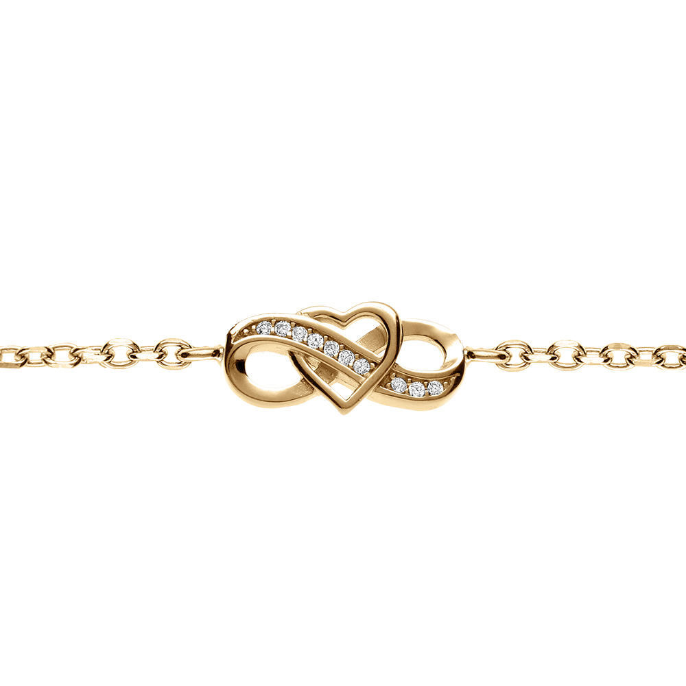 Bracelet en vermeil infini et coeur entrelacés avec oxydes blancs sertis -16.5+3cm