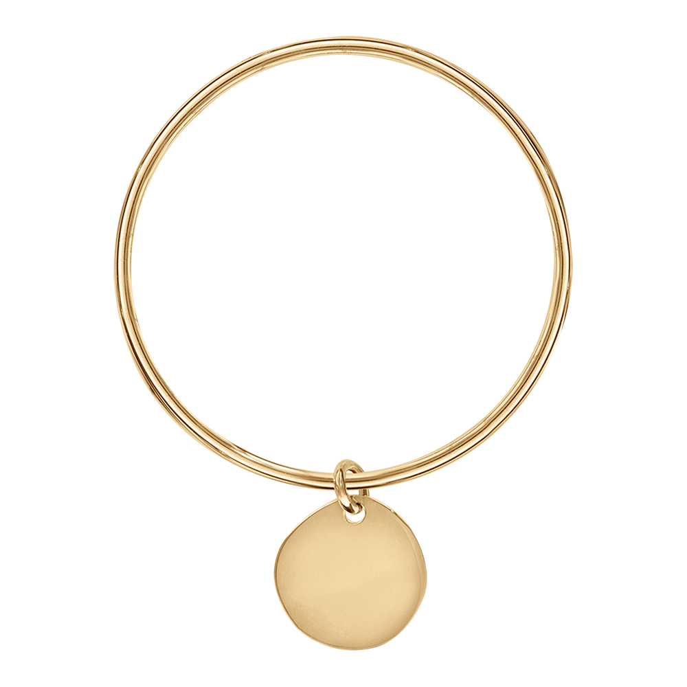 Bracelet jonc en vermeil massif 62mm fil 3mm avec galet à graver