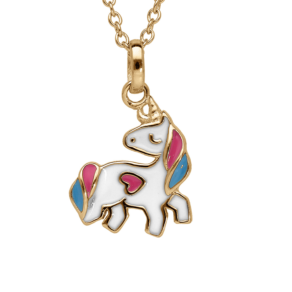 Collier en vermeil pendentif licorne en résine - 40+4cm