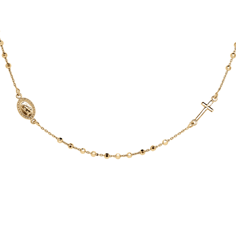 Collier en vermeil boules croix et médaille religieuse  - 43,5cm
