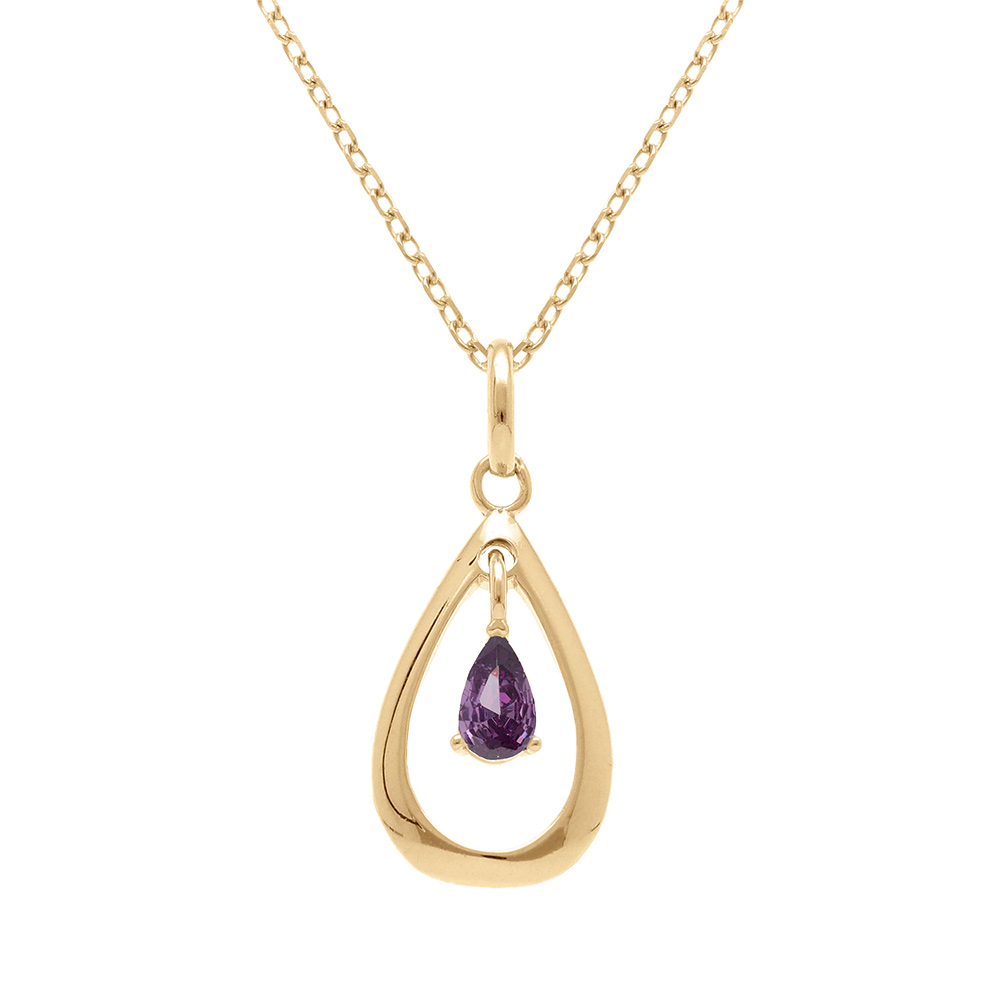 Collier en vermeil pendentif goutte ovale 15mm avec goutte d' oxyde violet - 42+3cm