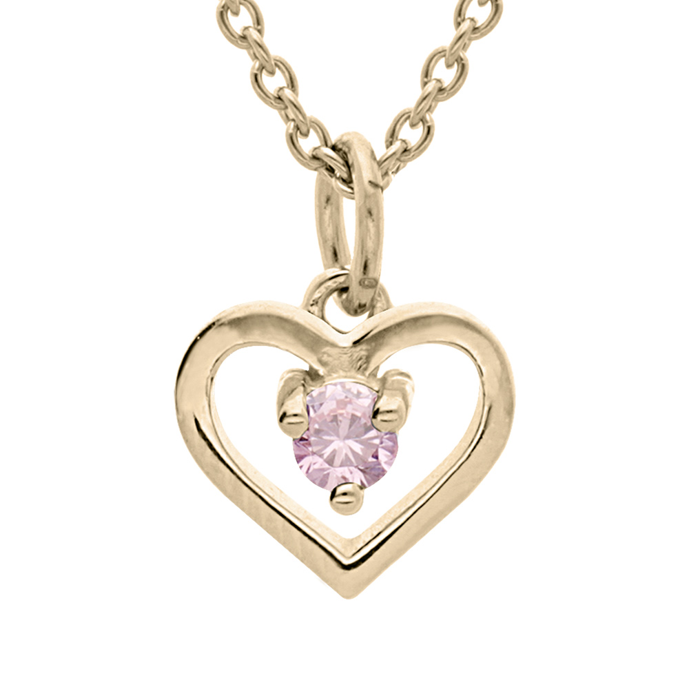 Collier en vermeil pendentif coeur et oxyde rose -35+5cm