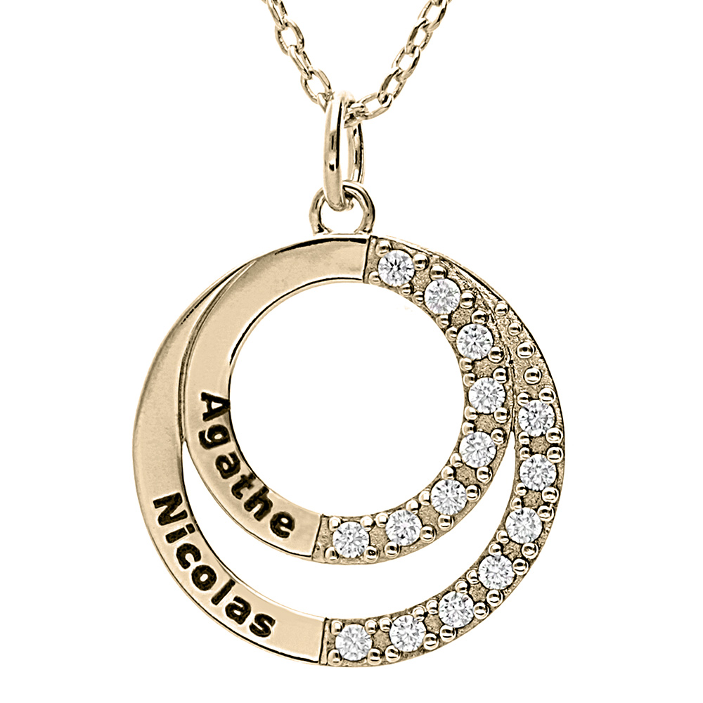 Collier en vermeil double cercle à graver avec oxydes blancs sertis - 42+3cm