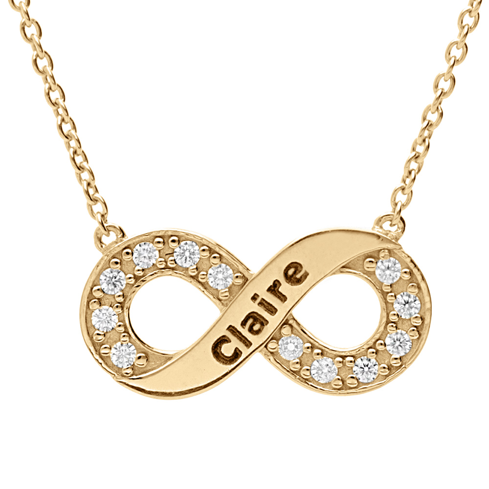 Collier en vermeil infini à graver avec oxydes blancs sertis - 42+3cm