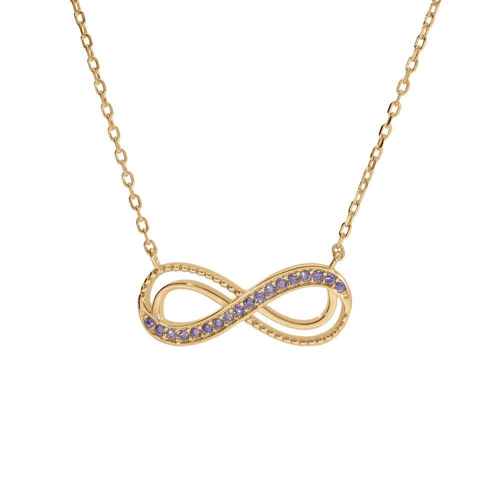 Collier en vermeil motif infini ajouré avec oxydes violet sertis 40+5cm