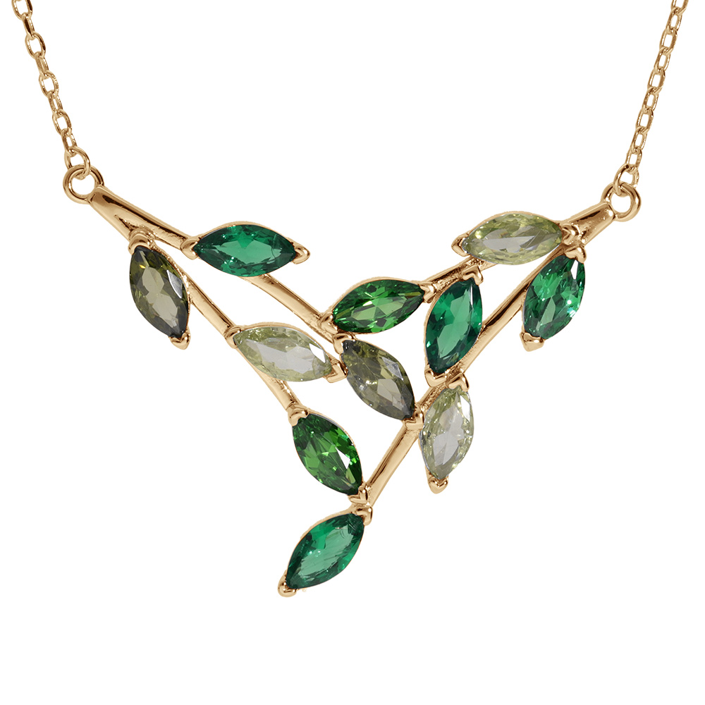 Collier en vermeil forme pointe empiérrée vert clair et vert foncé - 40+5cm