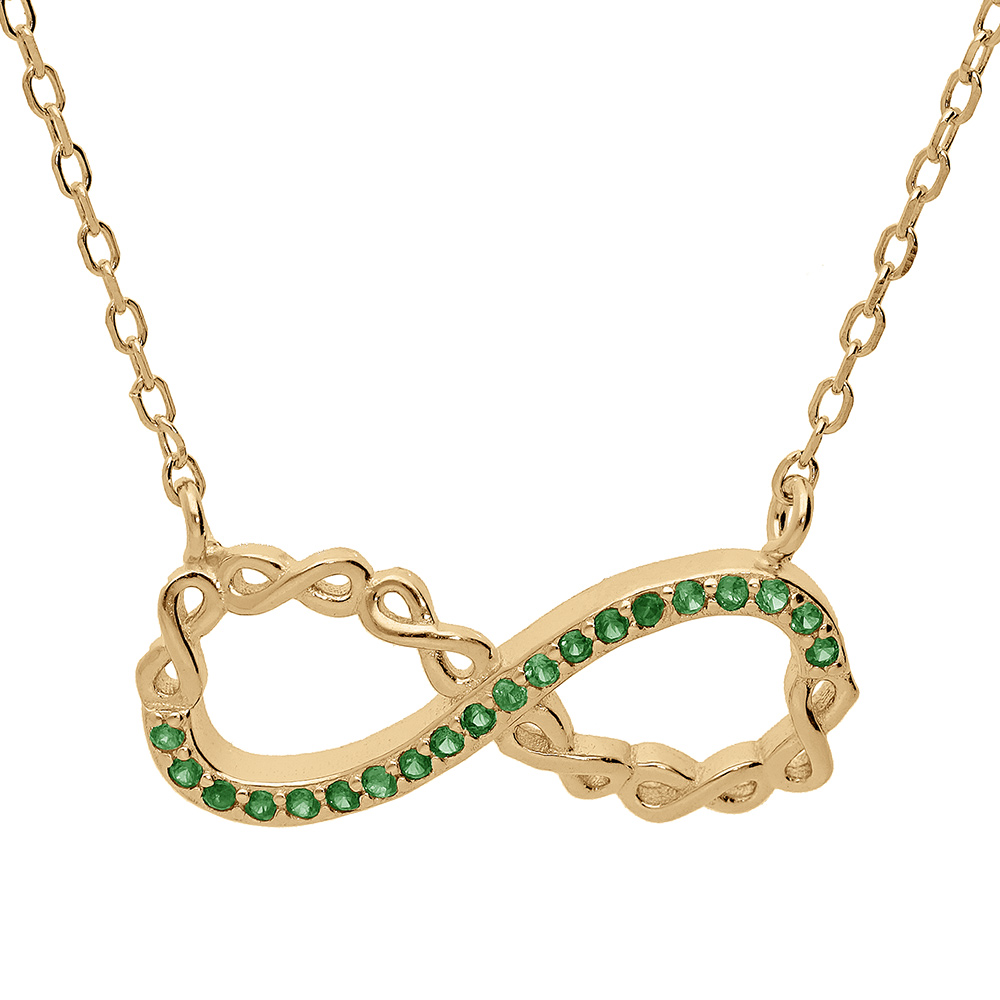 Collier en vermeil infini avec oxydes verts - 44cm réglable 42 et 40