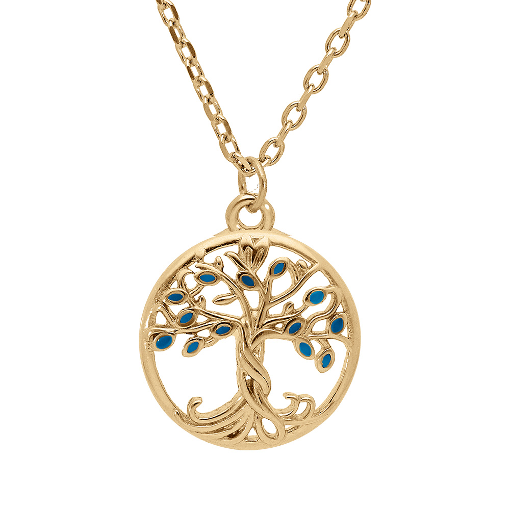 Collier en vermeil pendentif arbre de vie résine bleue - 40+4cm