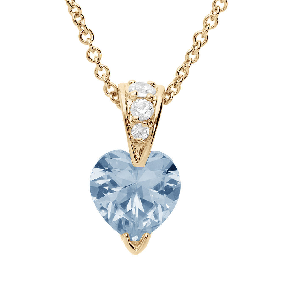 Collier en vermeil pendentif coeur d'oxydes bleu ciel et blancs - 42+3cm