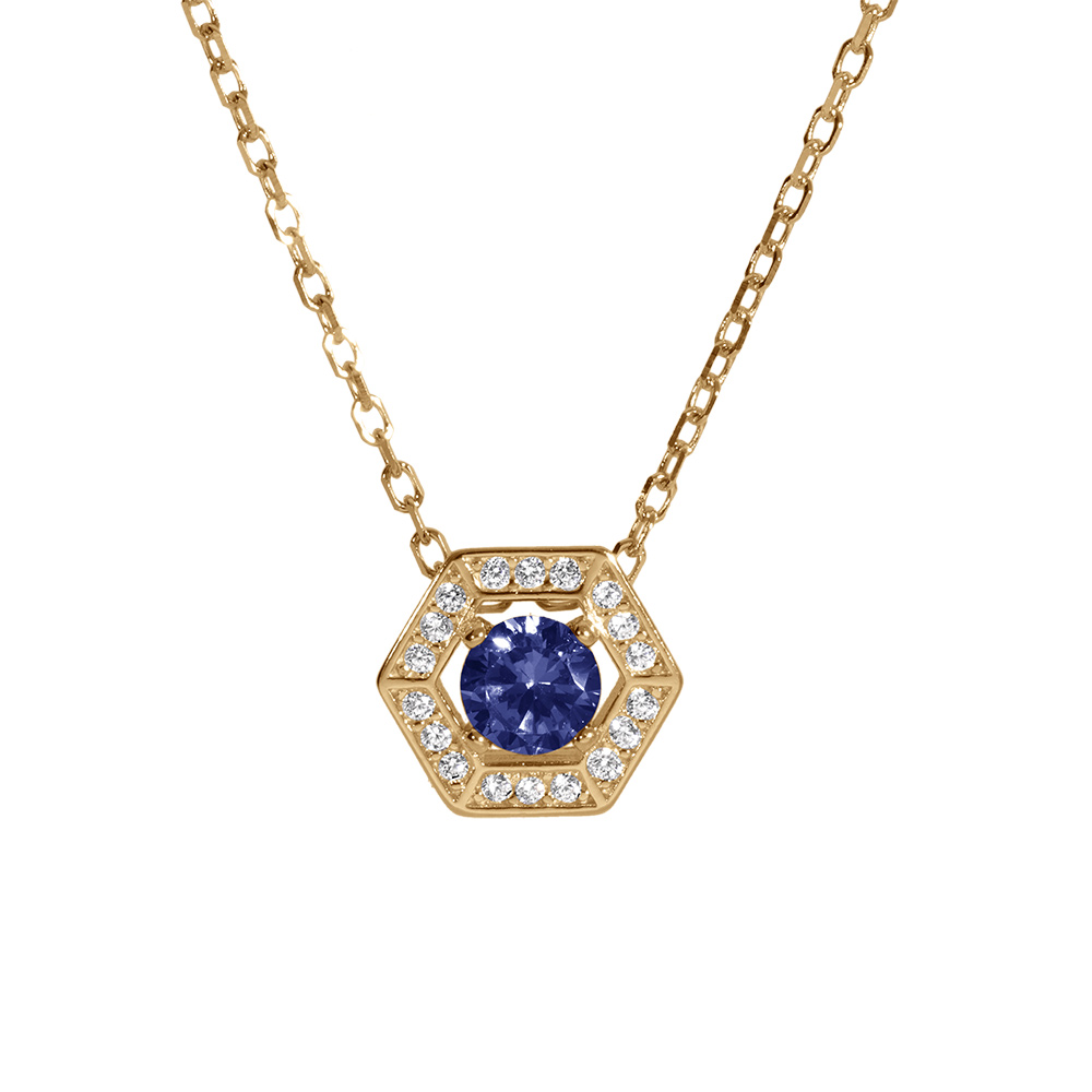 Collier en vermeil pendentif oxyde bleu et contour oxydes blancs -  42+3cm