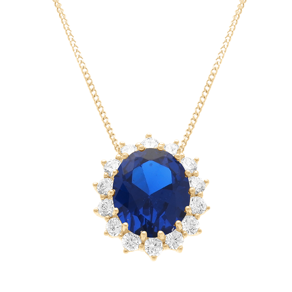 Collier vermeil pendentif "royale" oxyde bleu (10 mm x 12 mm) - 42+3cm