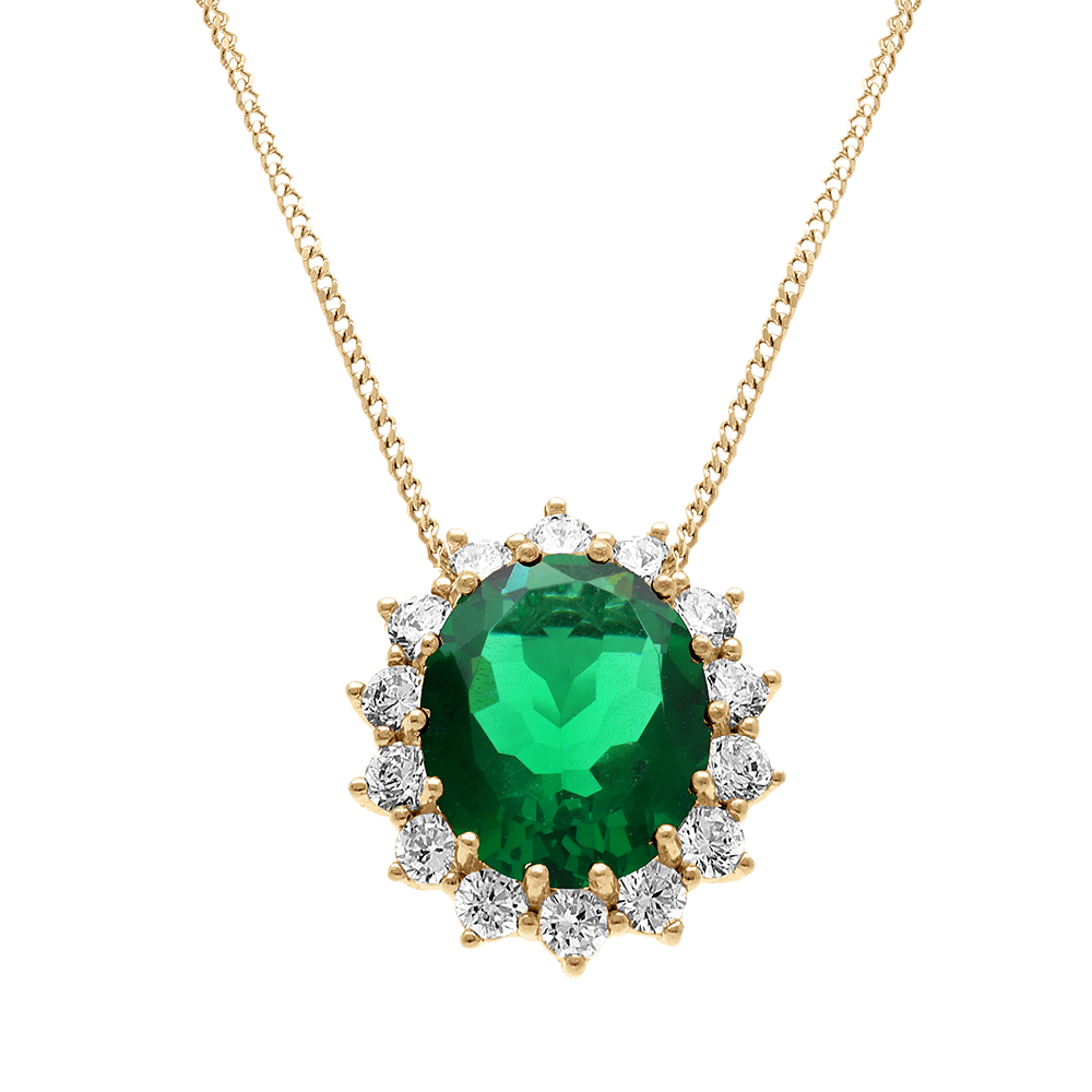 Collier vermeil pendentif "royale" oxyde vert (10 mm x 12 mm) - 42+3cm