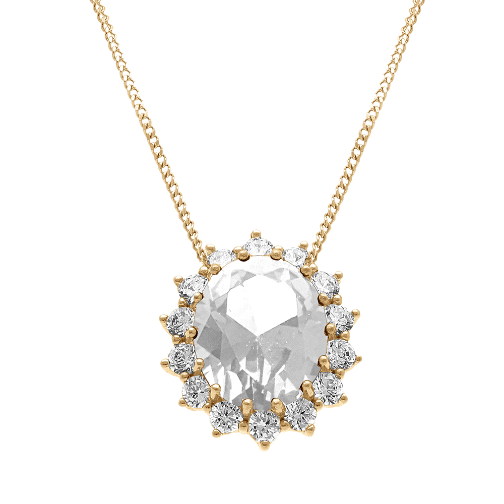 Collier en vermeil pendentif "royale" oxyde blanc (10 mm x 12 mm) - 42+3cm